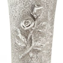 Product Grey grave vase with rose motif, 26cm high, 2 pieces