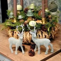 Product Deer Decoration Reindeer Green Grey Calf Flocked 20cm Set of 2