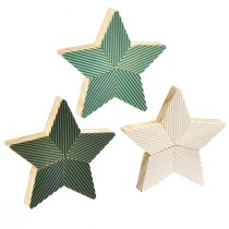Product Wooden Stars Fluted Table Decoration Green Mint White 11cm 6 pcs
