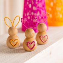 Product Wooden Bunny Decorative figurines with coloured wire ears for modern Easter decor 11cm 4 pieces