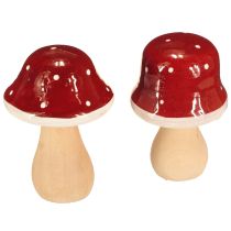 Product Wooden mushrooms, toadstools, decoration, wood, FSC, red-brown, H6.5/7 cm, 4 pieces