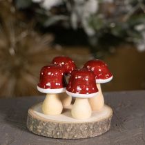 Product Wooden mushrooms, toadstools, decoration, wood, FSC, red-brown, H6.5/7 cm, 4 pieces