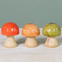 Product Wooden Mushrooms, Autumn Decoration, Mushrooms, Green, Red, Orange, H6.5cm, 9 Pieces