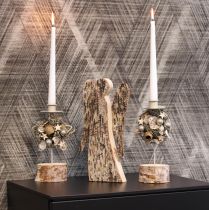 Product Candle holder with birch wood base and metal ring, 20cm