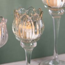 Product Glass flower candle holder for elegant table decoration, events and weddings, 22cm