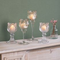 Product Glass candle holders with a floral pattern for elegant table decoration, 14cm, 2 pieces