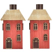 Product Candle holder house wood red stick candle holder H14.5cm 2pcs