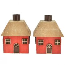 Product Candle Holder Christmas House Wood Red 9×9×11cm 2 Pcs