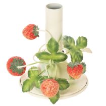 Product Metal candlestick with strawberry decoration, summer cream, H13cm