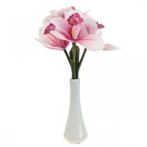 Artificial orchids artificial flowers in vase white/pink 28cm