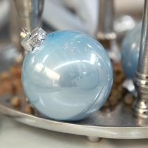 Product Set of blue/silver glass spheres – matte &amp; glossy, glass decorations for winter floral arrangements, 7.5cm, 12 pieces
