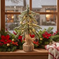 Product Artificial plant with snow, LED Christmas tree in a jute sack, battery operated, for indoor use, 50cm