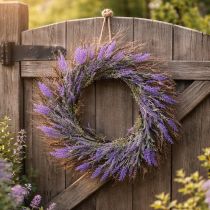 Product Artificial lavender wreath for spring, door decoration, decorative wreath for entrance area, 60cm