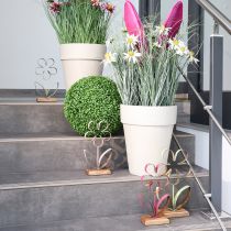 Product Metal Decoration Flower on Wooden Base Old Pink Silver H29cm