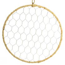 Product Boho metal decorative ring, silver, Ø28cm with natural raffia, set of 4 - hanging decoration, wall decoration