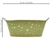 Product Oval metal bowl with stars and handles, green, 31×16cm, H12.5cm