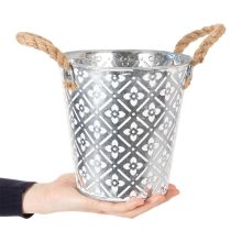 Product Metal planting pot, flower pot with handles, planter with floral pattern Ø18cm