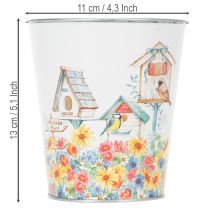 Product Metal pot with motif, planter with birdhouses, tin bucket H13cm Ø11.5cm
