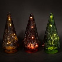 Product Mini Glass Christmas Tree LED Red Green Brown 18cm 3pcs