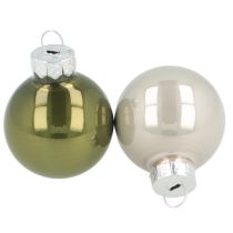 Product Mini Christmas baubles Glass Green Silver Grey Ø3cm 22pcs