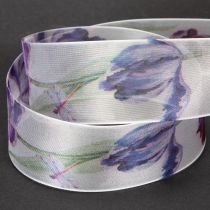 Product Organza ribbon, chiffon ribbon, parrot tulips, purple, 40mm, 18m