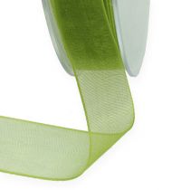 Product Organza ribbon green gift ribbon woven edge olive green 15mm 50m