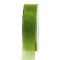 Product Organza ribbon green gift ribbon woven edge olive green 25mm 50m