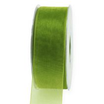 Product Organza ribbon green gift ribbon woven edge olive green 40mm 50m