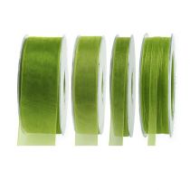 Product Organza ribbon green gift ribbon woven edge olive green 50m