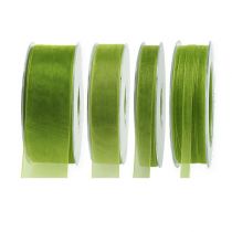 Product Organza ribbon green gift ribbon selvedge olive green 50m