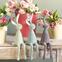 Product Easter Bunny Decoration, Sitting Bunnies, Flocked, Green/Brown, 36cm, 3 Pieces