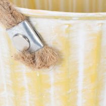 Product Planting bucket, metal pot with handles, decorative planter, pink/green/yellow, shabby chic, Ø12cm, H10cm, set of 3