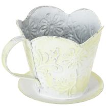 Product Plant pot, decorative coffee filter holder, metal cup for planting, green and white flower decoration, shabby chic, H11cm Ø11cm