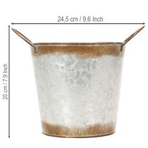 Product Metal planter, flower bowl, plant pot with silver handles, weathered steel finish, Ø18cm H20cm