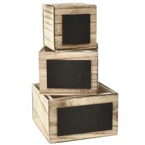 Product Rustic wooden boxes with chalkboard surfaces – natural &amp; black, various sizes – versatile organisation solution – set of 3
