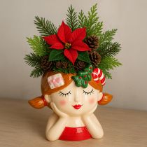 Product Plant head ceramic girl decorative planter Christmas H17cm