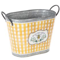 Product Oval plant pot with bee design, checkered pattern, summer decoration, planter, 38×24×29cm