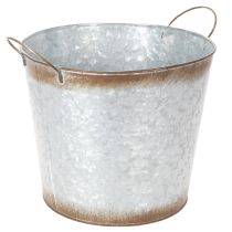 Product Plant pot with handles, decorative bowl with rust finish, silver metal container Ø26cm H25.5cm