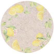 Product Placemats Round Grey Felt Summer Lemon 31cm 2 pcs