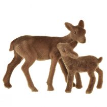 Product Deer decoration brown flocked H9/5.5cm deer with fawn 4 sets / 8 pieces