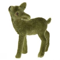 Product Deer Decoration Figures Christmas Green Flocked Deer with Fawn in Set H9/5.5cm 4 Pcs