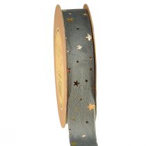 Product Velvet ribbon, star ribbon, grey gold, decorative ribbon, 25mm wide, 8m long