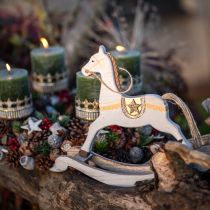 Product Rocking Horse Wood, Christmas Decoration White Golden H24cm