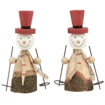 Product Adorable set of 2 wooden snowmen with red top hats – winter table decoration – natural &amp; red, 15.5 cm 2 pieces