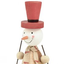 Product Adorable set of 2 wooden snowmen with red top hats – winter table decoration – natural &amp; red, 15.5 cm 2 pieces