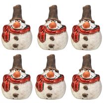 Product Ceramic snowman figure, white, 6.9cm – winter Christmas decoration – 6 pieces