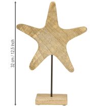 Product Decorative starfish on base wood natural blue Ø22cm H32cm