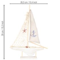 Product Sailboat decoration wood pine on base natural white H39cm