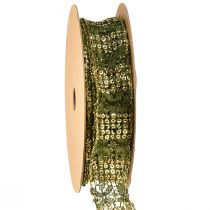 Product Lace ribbon green with gold decorative ribbon lace 25mm 15m