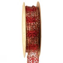 Product Lace ribbon with glitter red gold decorative ribbon fabric 25mm 15m